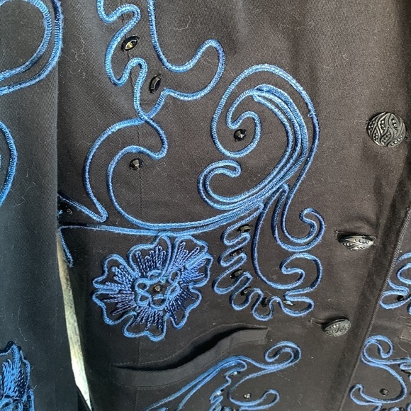 Debra Deroo Embroidered Beaded Cotton Black Blazer Jacket sz P - Picture 4 of 10